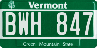 VT license plate BWH847
