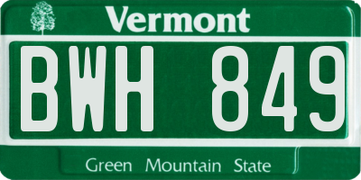 VT license plate BWH849