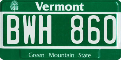 VT license plate BWH860