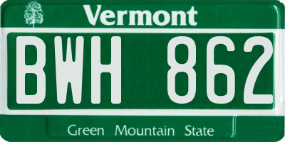 VT license plate BWH862