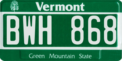 VT license plate BWH868
