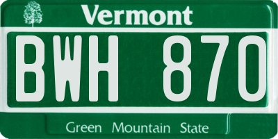 VT license plate BWH870