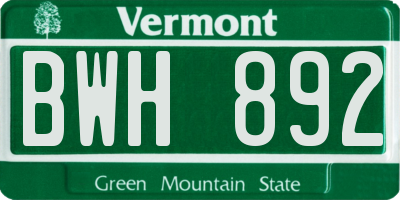 VT license plate BWH892