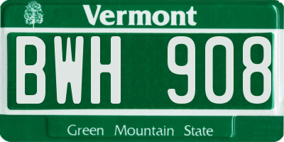 VT license plate BWH908