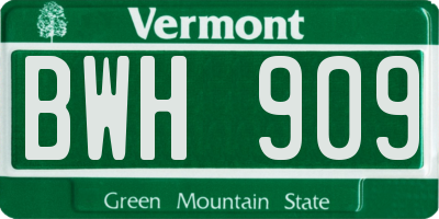VT license plate BWH909