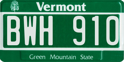VT license plate BWH910