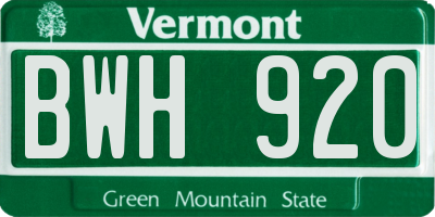 VT license plate BWH920