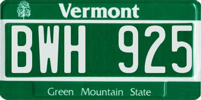 VT license plate BWH925