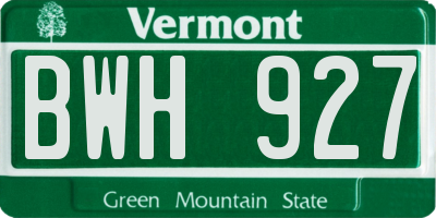VT license plate BWH927
