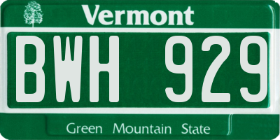 VT license plate BWH929