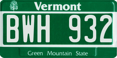 VT license plate BWH932