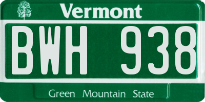 VT license plate BWH938