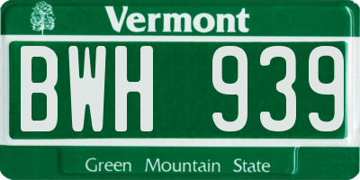 VT license plate BWH939