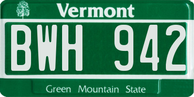 VT license plate BWH942
