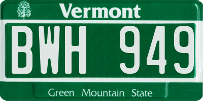 VT license plate BWH949