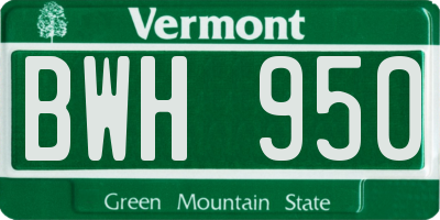 VT license plate BWH950