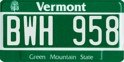 VT license plate BWH958