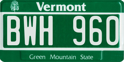 VT license plate BWH960