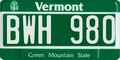 VT license plate BWH980
