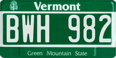 VT license plate BWH982