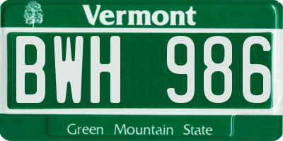 VT license plate BWH986