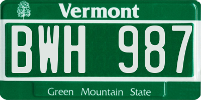 VT license plate BWH987