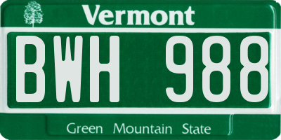 VT license plate BWH988