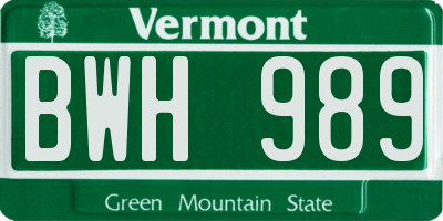 VT license plate BWH989