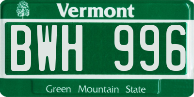 VT license plate BWH996