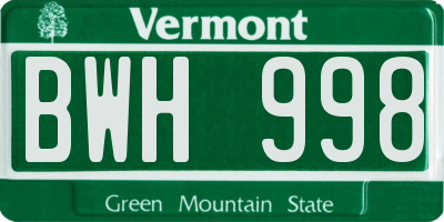 VT license plate BWH998