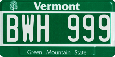 VT license plate BWH999