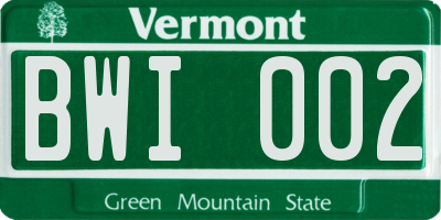 VT license plate BWI002