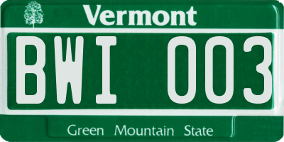 VT license plate BWI003