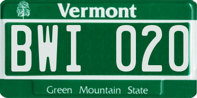 VT license plate BWI020