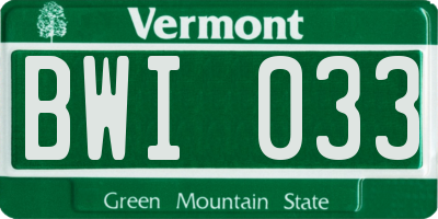 VT license plate BWI033