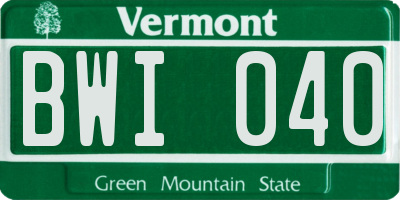 VT license plate BWI040