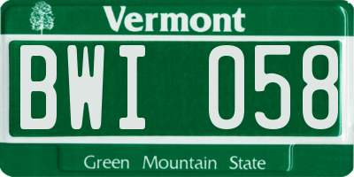 VT license plate BWI058
