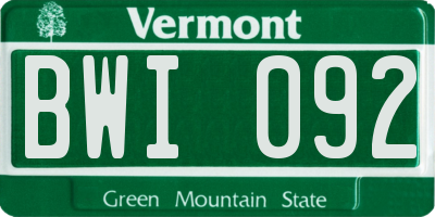 VT license plate BWI092