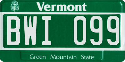 VT license plate BWI099