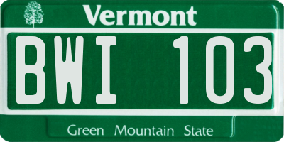 VT license plate BWI103