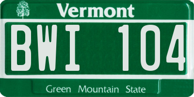 VT license plate BWI104
