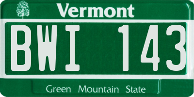 VT license plate BWI143