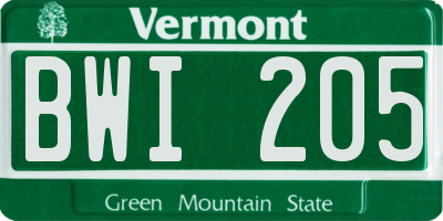 VT license plate BWI205