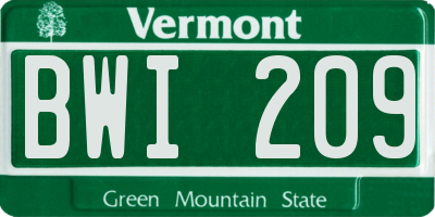 VT license plate BWI209