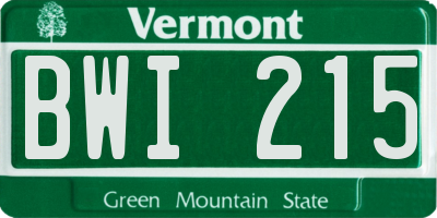 VT license plate BWI215