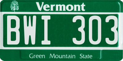 VT license plate BWI303