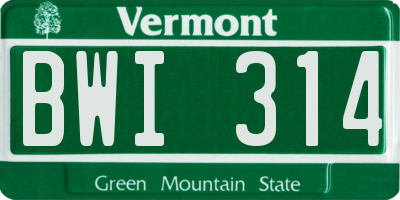 VT license plate BWI314