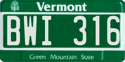 VT license plate BWI316