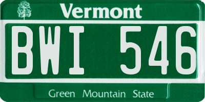 VT license plate BWI546