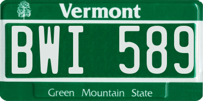 VT license plate BWI589